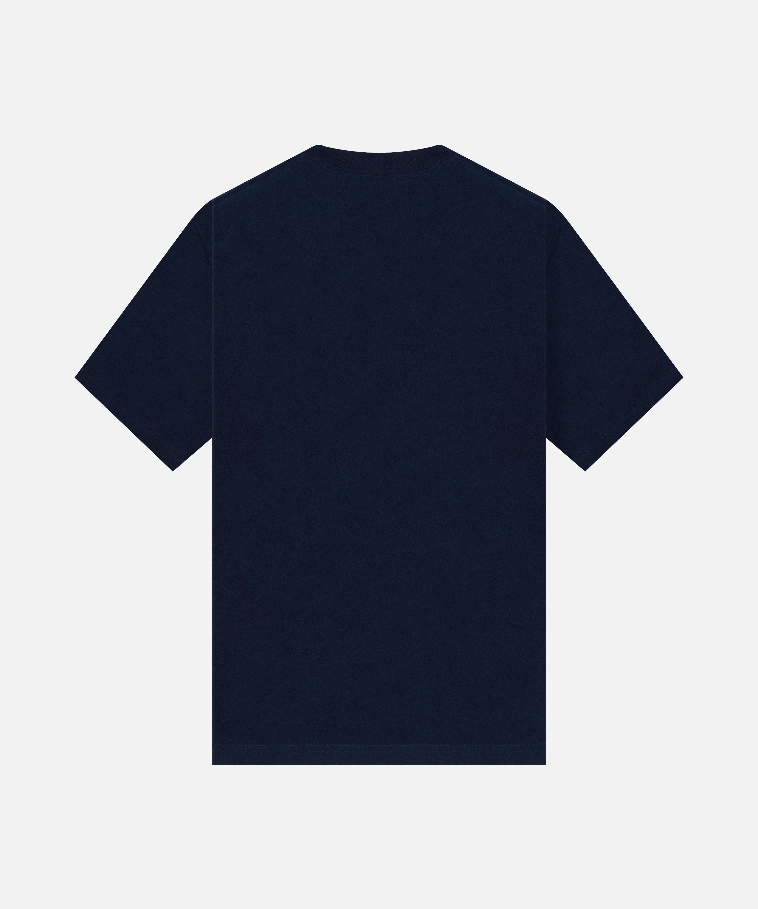 NOOB Multi Logo back of navy t-shirt.