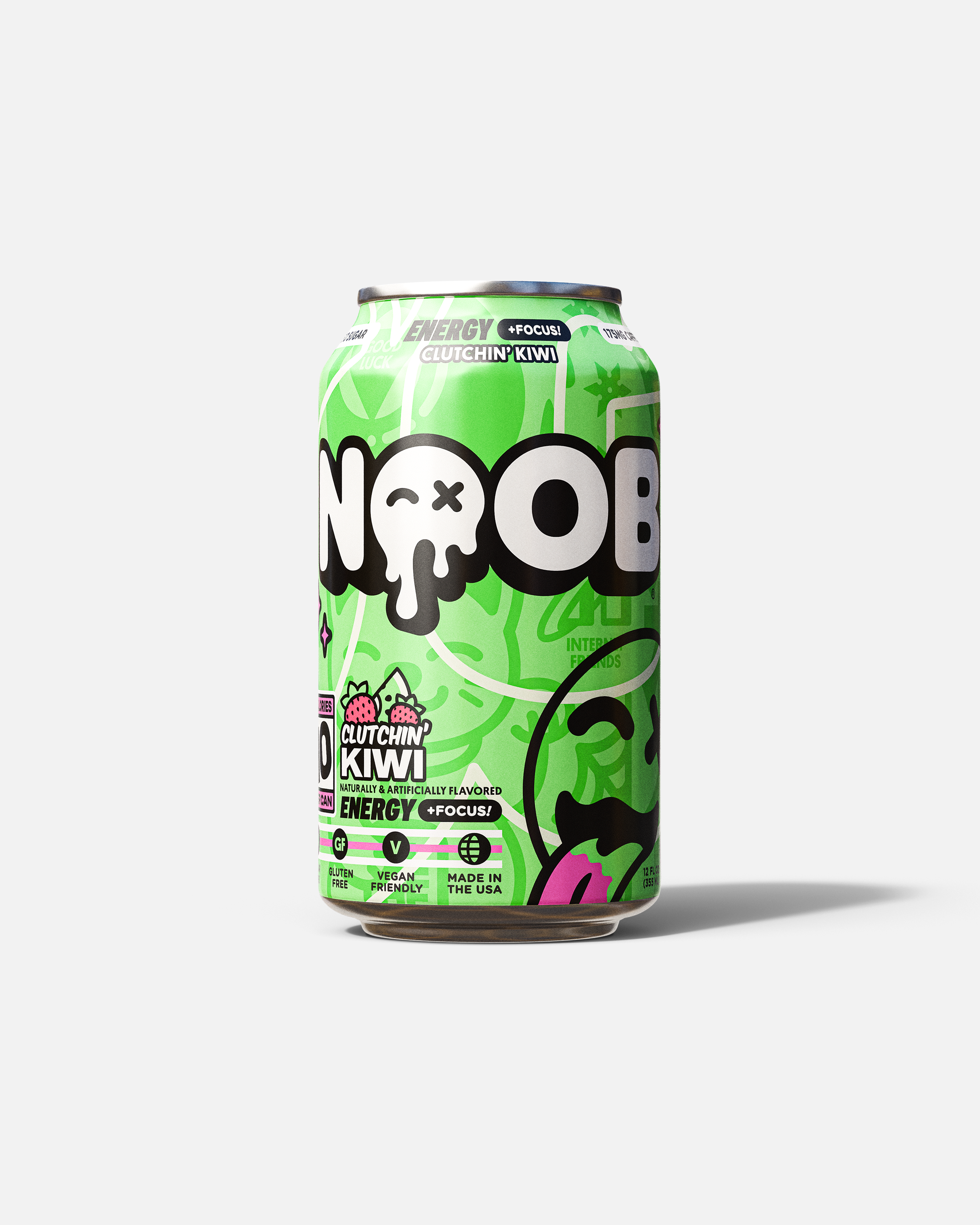 Can of Noob Energy Clutchin' Kiwi nootropic gamer drink.