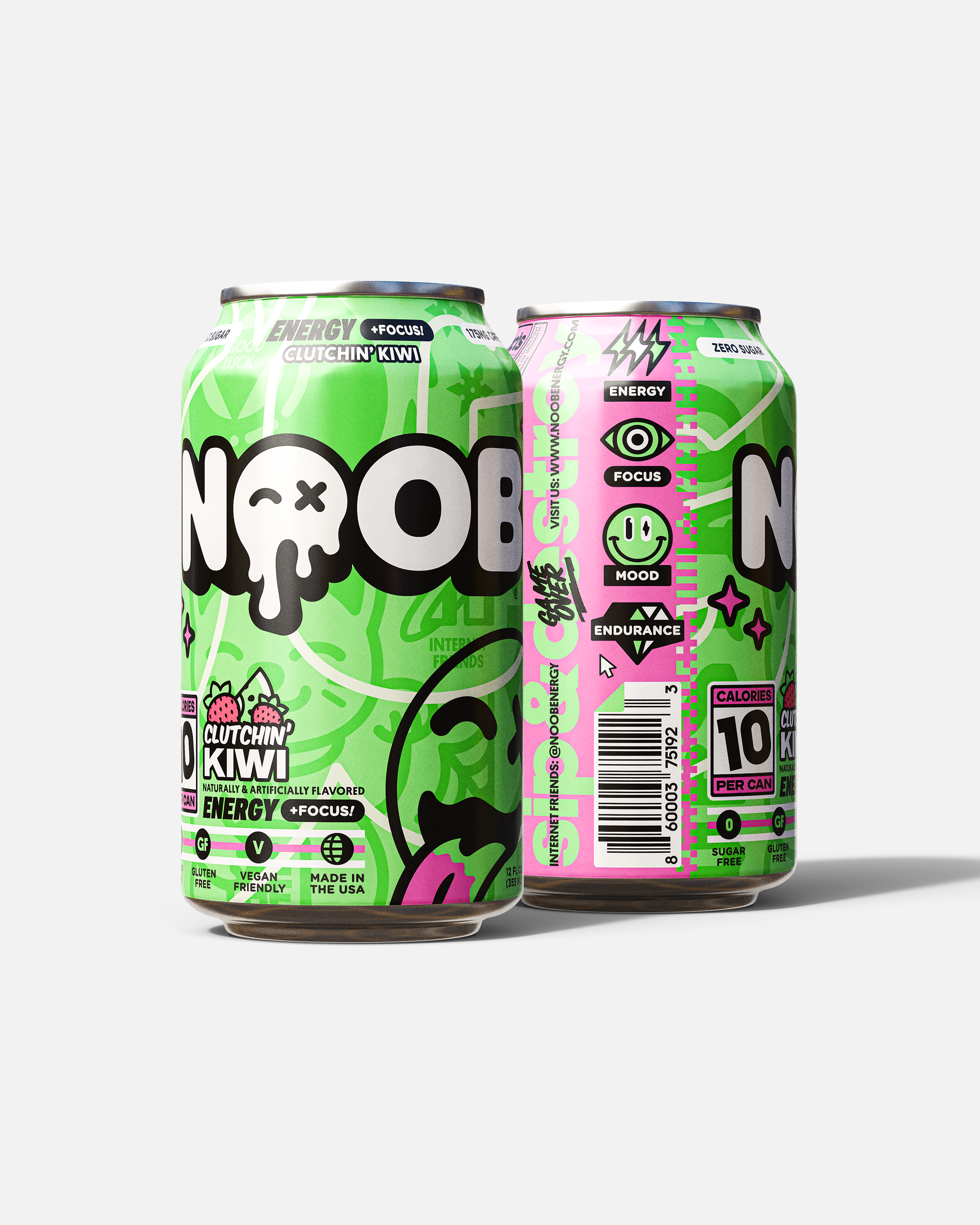 Can of Noob Energy Clutchin' Kiwi nootropic gamer drink.