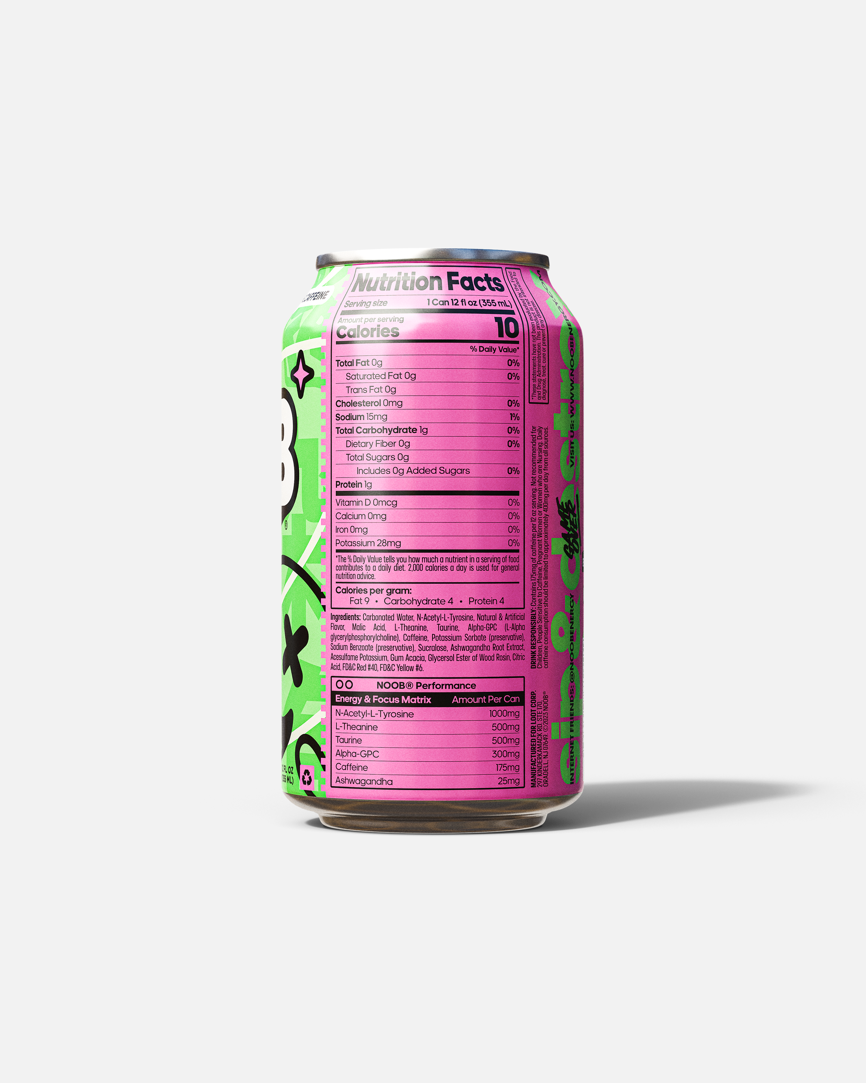 Can of Noob Energy Clutchin' Kiwi nootropic gamer drink.