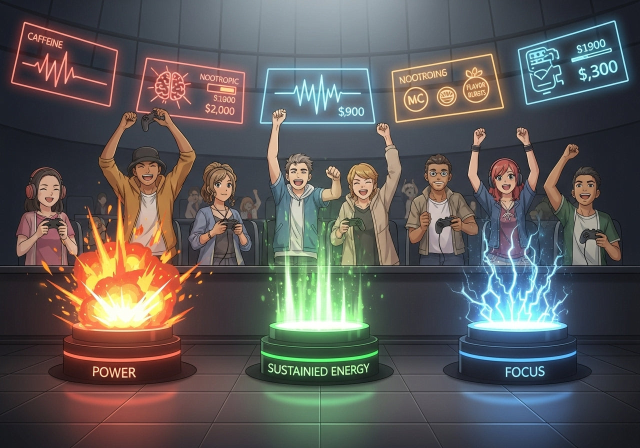 Gamer Energy Drink Showdown: Best Gamer Supplement Comparison – G FUEL vs. Rogue vs. NOOB Pro Series.