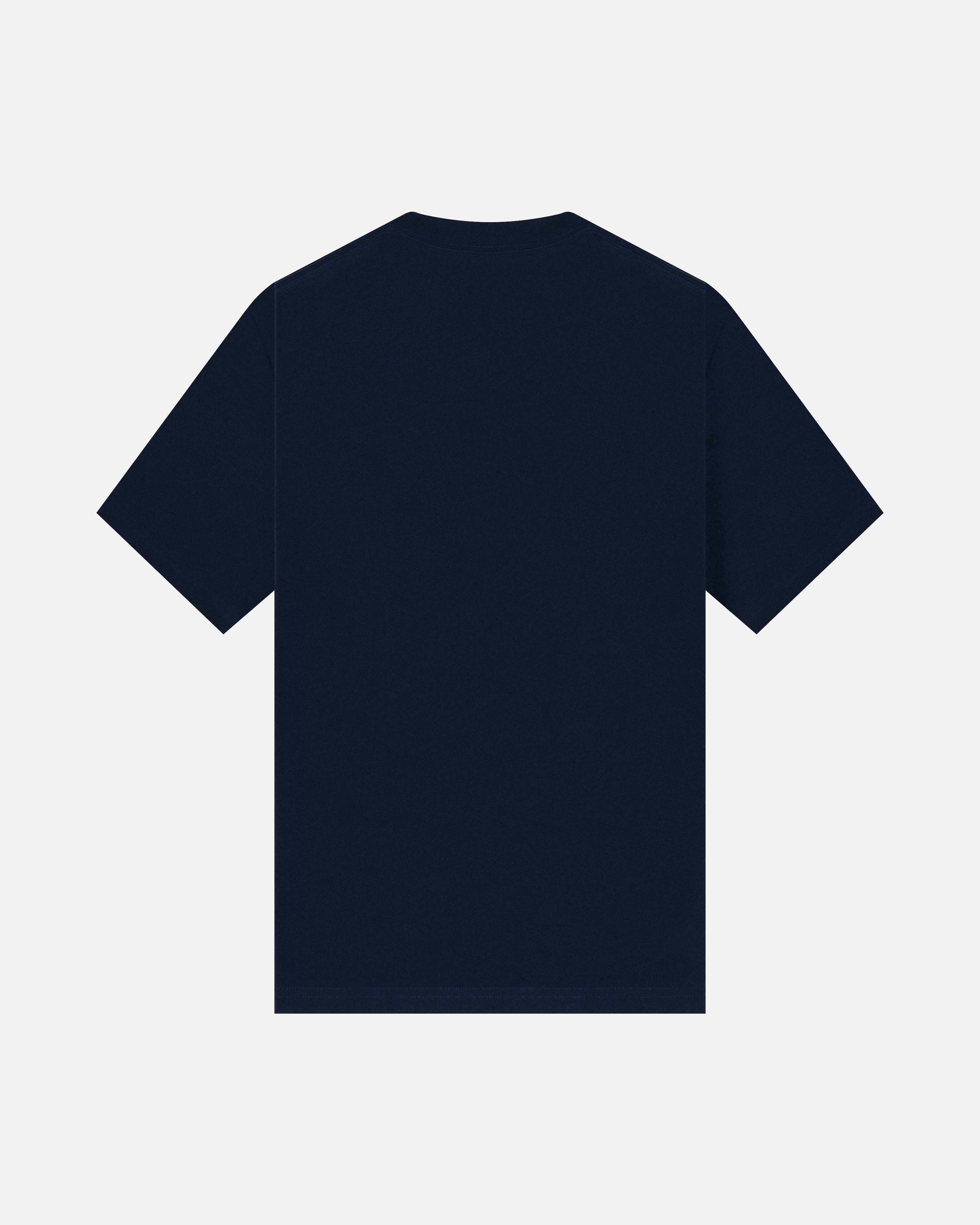 NOOB Multi Logo back of navy t-shirt.