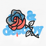 NOOB Obsidian graphic printed on the back of a white t-shirt showing close up of the high quality print and t-shirt fabric.