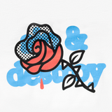 NOOB Obsidian graphic printed on the back of a white t-shirt showing close up of the high quality print and t-shirt fabric.